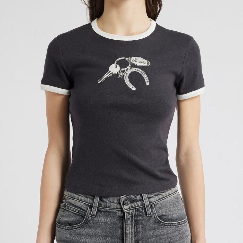 Unbranded Women's Grey and Black T-shirt